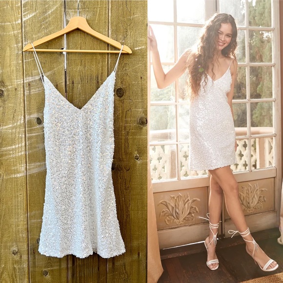 White Backless Sequin Mini Slip Dress 🌿 - Picture 9 of 11